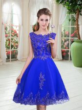  Royal Blue Tulle Lace Up Sleeveless Knee Length Beading and Appliques