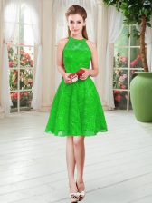 Modern Knee Length Zipper Prom Gown Green for Prom and Party with Lace
