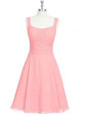  Pink Zipper Prom Dresses Ruching Sleeveless Mini Length