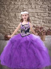 Top Selling Embroidery and Ruffles Winning Pageant Gowns Purple Lace Up Sleeveless Floor Length