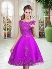  Purple Tulle Lace Up Prom Dresses Sleeveless Knee Length Beading and Appliques