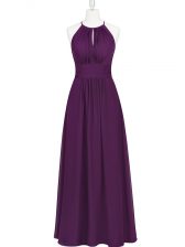 Elegant Floor Length Purple Prom Dress Halter Top Sleeveless