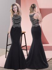  Floor Length Zipper Evening Dress Black for Prom and Party with Beading