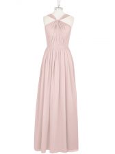 Dazzling Sleeveless Chiffon Floor Length Zipper Prom Dresses in Pink with Pleated