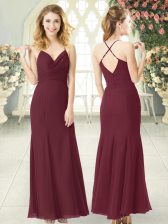 Unique Burgundy Prom Party Dress Prom and Party with Ruching Spaghetti Straps Sleeveless Zipper