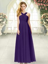 Vintage Purple Empire Chiffon Straps Sleeveless Ruching Floor Length Zipper Prom Gown