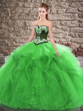 Hot Selling Ball Gowns Sweet 16 Dresses Green Sweetheart Tulle Sleeveless Floor Length Lace Up