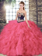 New Arrival Sweetheart Sleeveless Lace Up Quinceanera Gown Hot Pink Tulle