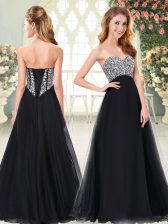 Best Black A-line Beading Homecoming Dress Lace Up Tulle Sleeveless Floor Length