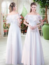  White Zipper Prom Evening Gown Lace Short Sleeves Floor Length