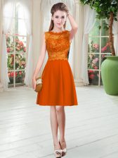 High Quality Knee Length Orange Red Prom Dresses Scalloped Sleeveless Zipper