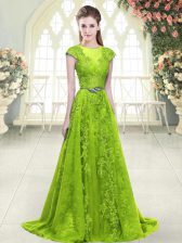 Ideal A-line Sleeveless Yellow Green Prom Dress Sweep Train Zipper
