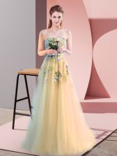 High End Sweetheart Sleeveless Lace Up Dress for Prom Light Yellow Tulle