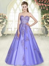  Lavender A-line Sweetheart Sleeveless Tulle Floor Length Lace Up Appliques Homecoming Dress