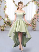 Superior Yellow Green Lace Up Quinceanera Court Dresses Appliques Sleeveless High Low