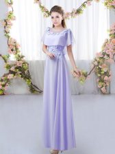 Cheap Short Sleeves Floor Length Appliques Zipper Court Dresses for Sweet 16 with Lavender