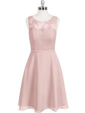  Baby Pink Sleeveless Lace Mini Length Prom Dresses