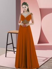 Unique Orange Empire Beading Prom Gown Backless Chiffon Sleeveless Floor Length