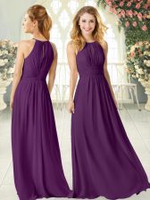Captivating Purple Chiffon Zipper Scoop Sleeveless Floor Length Prom Dresses Ruching