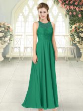  Empire Prom Party Dress Green Scoop Chiffon Sleeveless Floor Length Backless