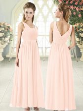 Chic Pink Empire Ruching Prom Gown Zipper Chiffon Sleeveless Floor Length