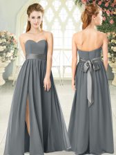 Best Grey Sleeveless Floor Length Belt Zipper Prom Dress