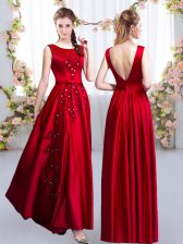 Fabulous Red Backless Scoop Beading and Appliques Dama Dress Satin Sleeveless