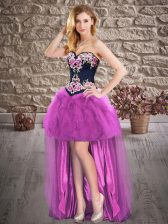 Deluxe Sleeveless Lace Up High Low Embroidery Prom Party Dress