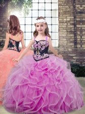 Inexpensive Floor Length Ball Gowns Sleeveless Lilac Winning Pageant Gowns Lace Up