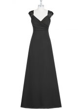 Superior Black Column/Sheath V-neck Sleeveless Lace Floor Length Zipper Prom Dresses
