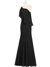 Hot Sale Black Mermaid Ruching Prom Evening Gown Side Zipper Chiffon Sleeveless Floor Length