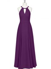 Great Eggplant Purple Column/Sheath Straps Sleeveless Chiffon Floor Length Zipper Ruching Prom Party Dress