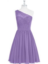 Sexy Lavender Side Zipper Sleeveless Knee Length Lace