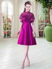 Vintage Cap Sleeves Satin Knee Length Lace Up Prom Dress in Purple with Beading