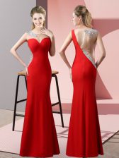 High Class Red Sleeveless Beading and Pick Ups Floor Length 