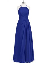 Artistic Ruching Dress for Prom Royal Blue Zipper Sleeveless Floor Length