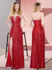  Red Sweetheart Neckline Beading and Lace Prom Evening Gown Sleeveless Lace Up