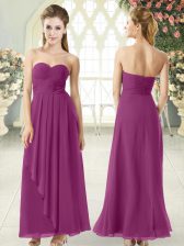  Ankle Length Zipper Evening Dress Purple for Prom and Party with Ruching