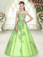  Sleeveless Floor Length Appliques Lace Up Prom Party Dress with 