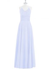  Baby Blue Column/Sheath Halter Top Sleeveless Chiffon Floor Length Zipper Ruching Prom Party Dress