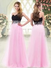 Affordable Rose Pink Zipper Evening Dress Appliques Sleeveless Floor Length