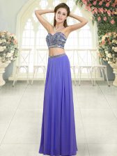  Lavender Chiffon Backless Prom Gown Sleeveless Floor Length Beading