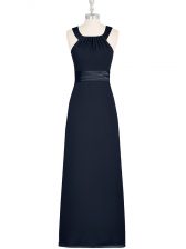 Nice Black Column/Sheath Straps Sleeveless Chiffon Floor Length Zipper Belt Prom Dresses