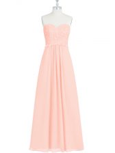  Pink Zipper Evening Dress Lace and Appliques Sleeveless Floor Length