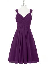 Vintage Purple A-line Ruching Homecoming Dress Zipper Chiffon Sleeveless Mini Length