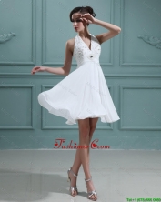 2016 Cheap Empire Halter Top White Prom Dresses with Beading DBEE448FOR