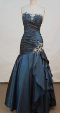 Beautiful A-line Strapless Floor-length Taffeta Blue Prom Dresses Appliques with Beading Style FA-Z-00147