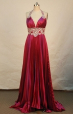 Beautiful Empire Halter Top Brush Prom Dresses Ruffle Beading Style FA-Z-00144