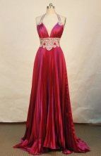 Beautiful Empire Halter Top Brush Red Prom Dresses Ruffle Beading Style FA-Z-00144