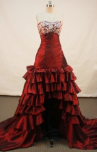 Beautiful High-low Sweetheart High-low Wine Red Prom Dresses Appliques with Beading Style FA-Z-00167